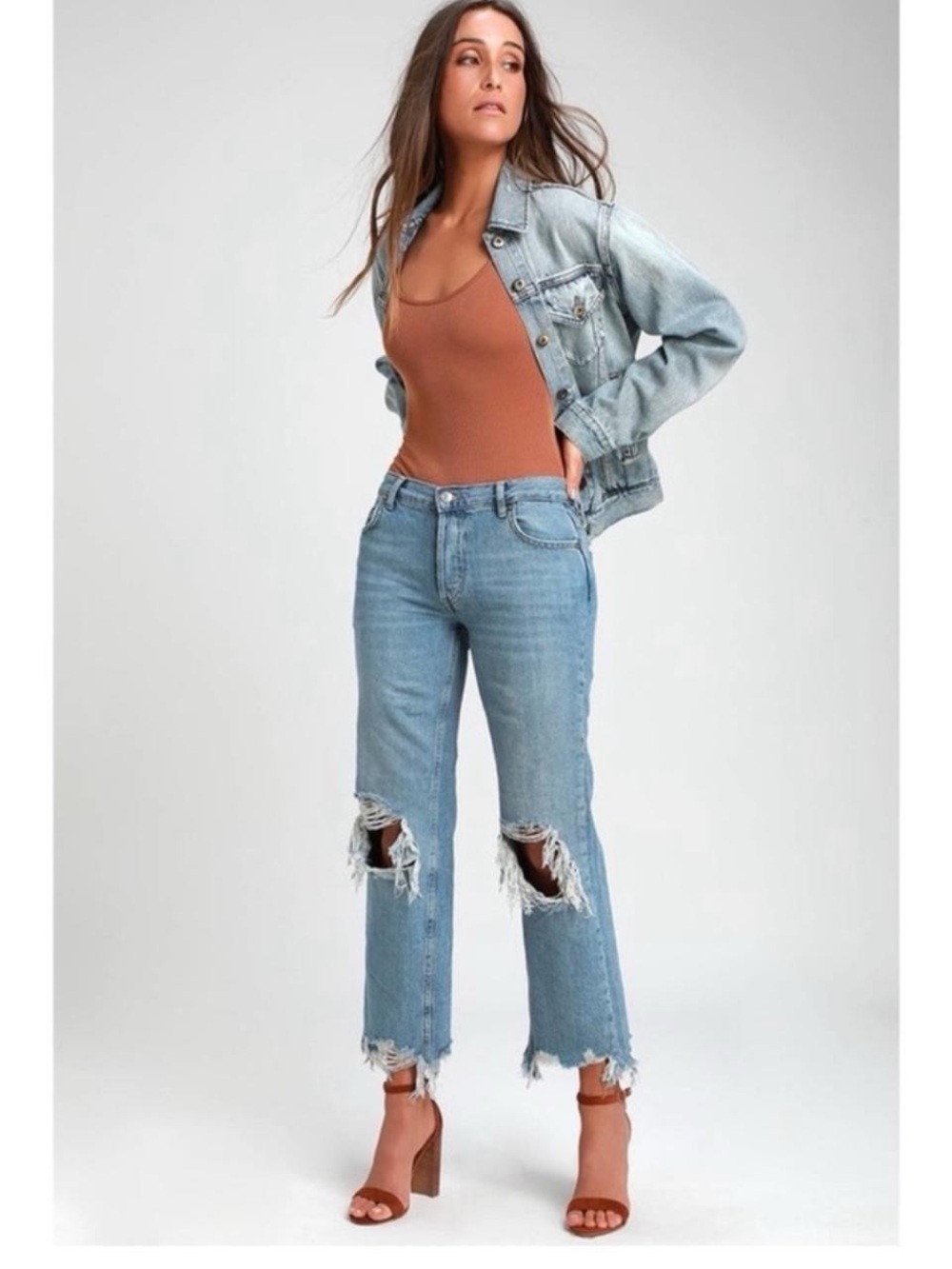 We The Free Light Blue Distressed Cropped Ripped Jeans